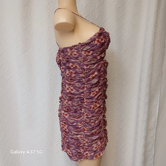 Zara New Women Size L  Purple Patterned Mini Dress - Picture 7 of 16